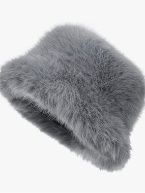 Grey Faux Fur Winter Bucket Hat